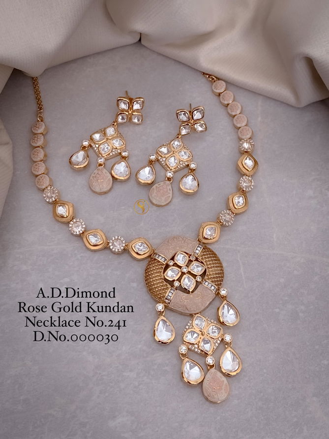 1 Designer AD Diamond Rose Gold Kundan Necklace Wholesale Shop In Surat
